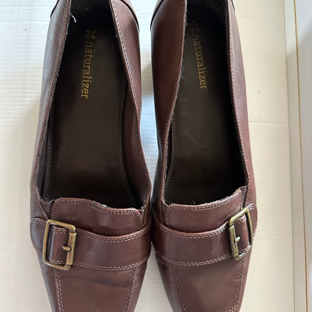 Naturalizer Brown Flats with Square Buckle Detail